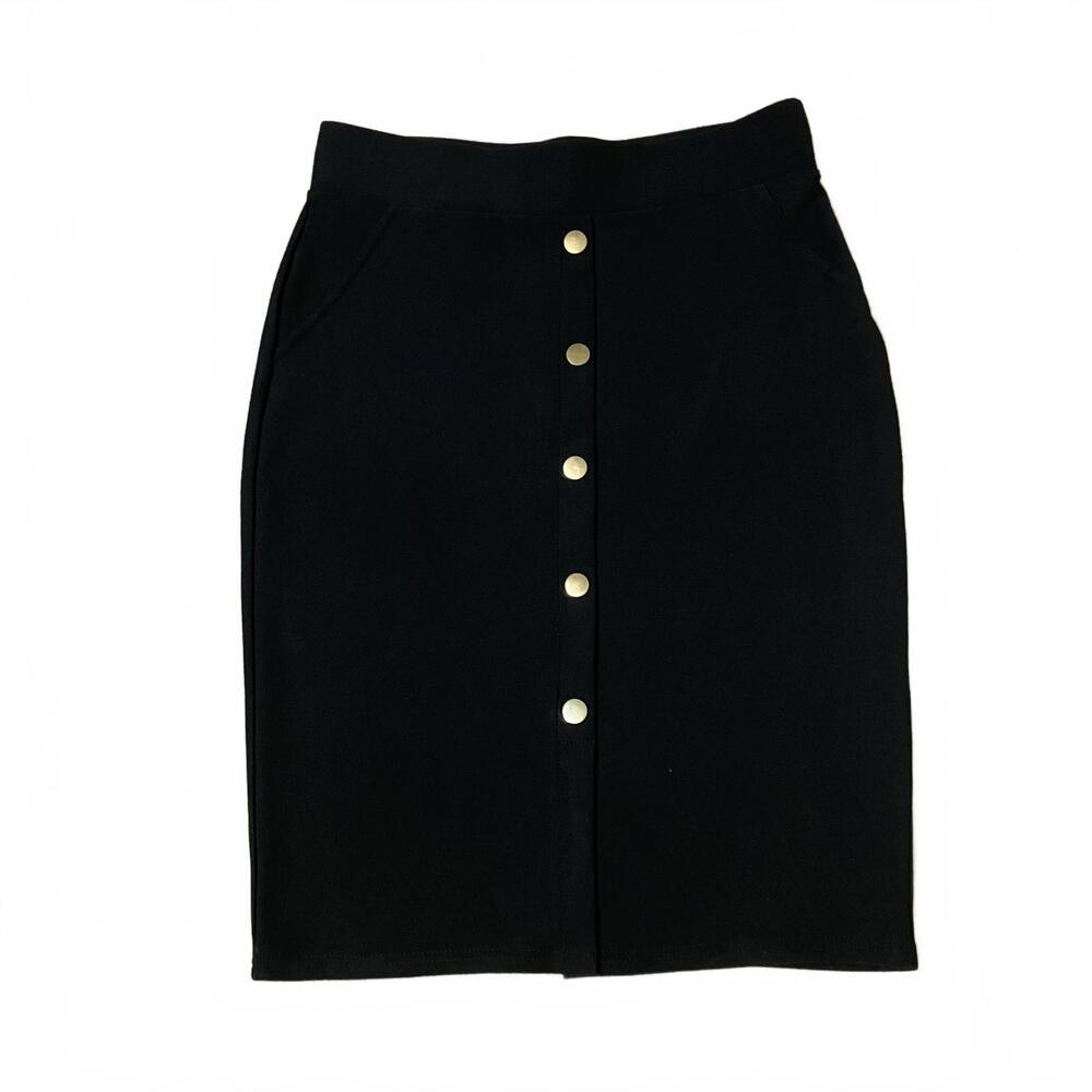Maze Black Button Embellish Stretch Slimming Scuba Career Pencil Skirt Small